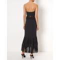 New Fashion Black Strapless Dress With Fringed Waist And Skirt Manufacture Wholesale Fashion Women Apparel (TA5308D)